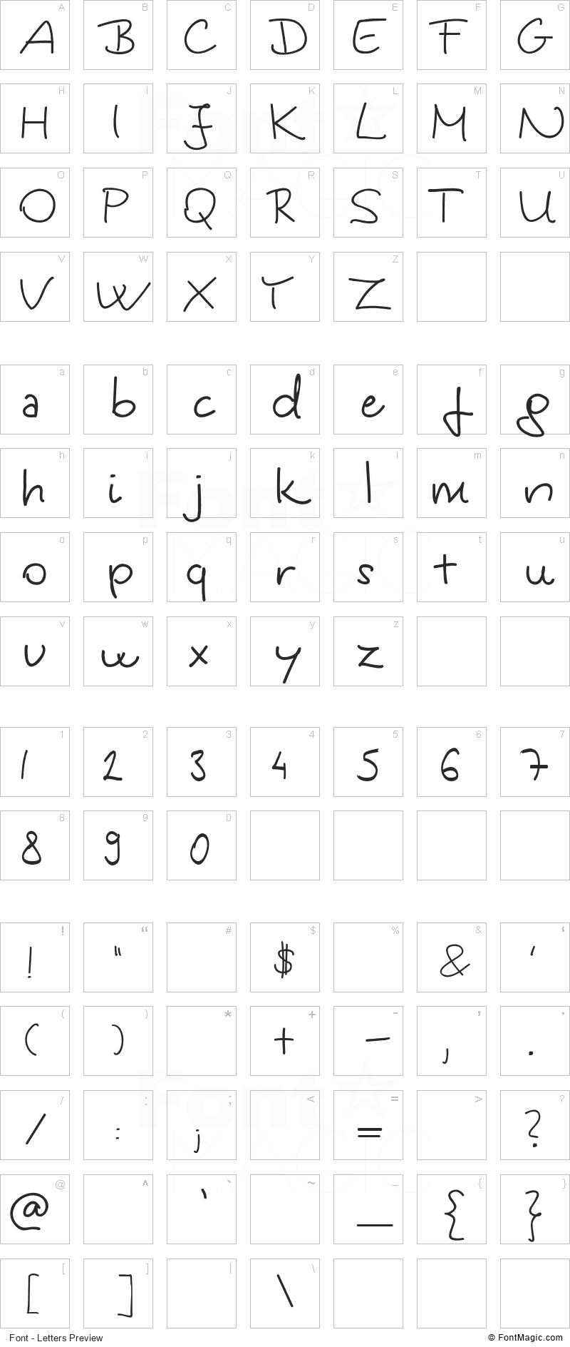 Kinga’s handwriting Font - All Latters Preview Chart